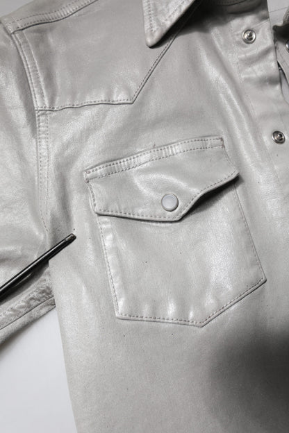 Dolce & Gabbana Metallic Gray Cotton Button Down Shirt