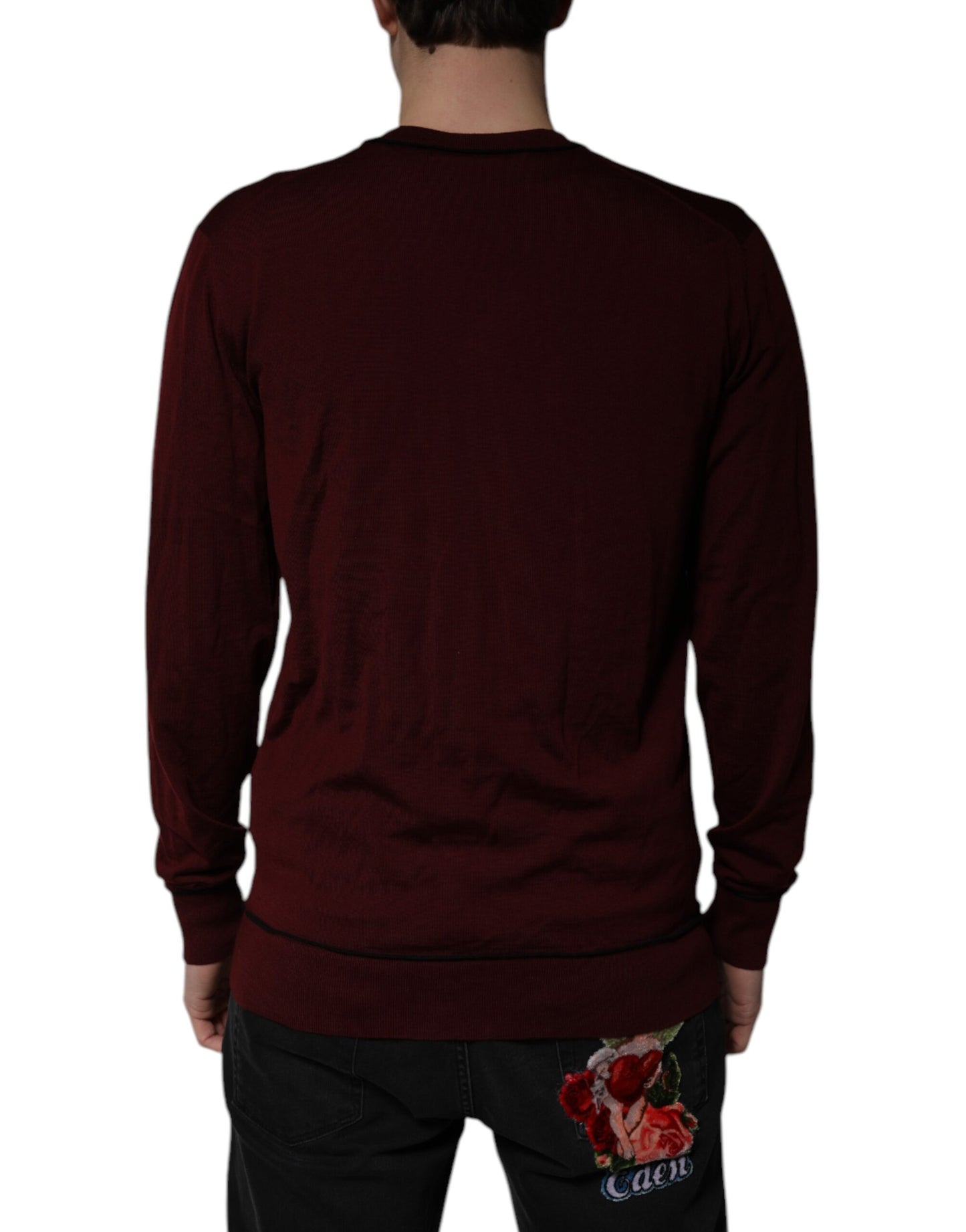 Dolce & Gabbana Maroon Cashmere V-neck Men Pullover Sweater