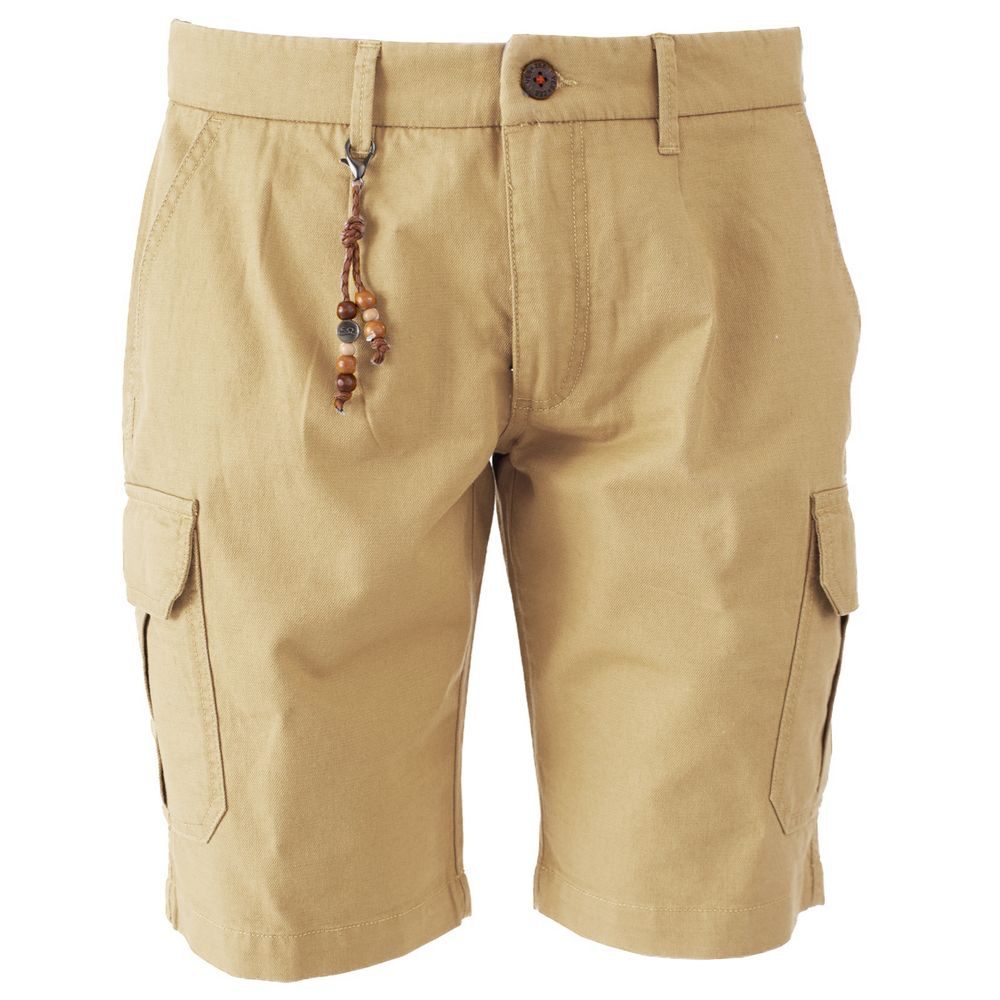YES ZEE Beige Cotton Cargo Bermuda Shorts