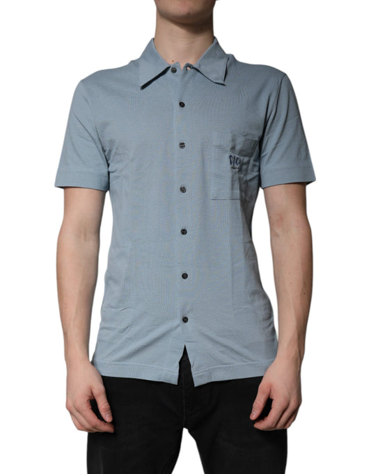Dolce & Gabbana Light Blue Cotton Button Down Casual Polo Shirt