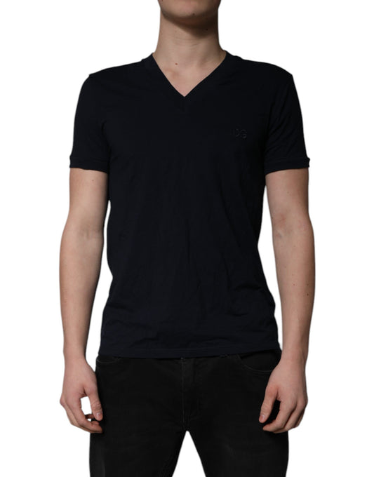 Dolce & Gabbana Black Cotton V-neck Short Sleeves Underwear T-shirt