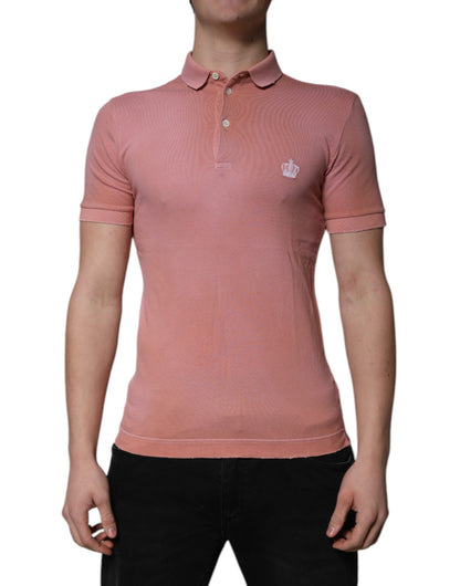 Dolce & Gabbana Pink Cotton Crown Collared Polo T-shirt