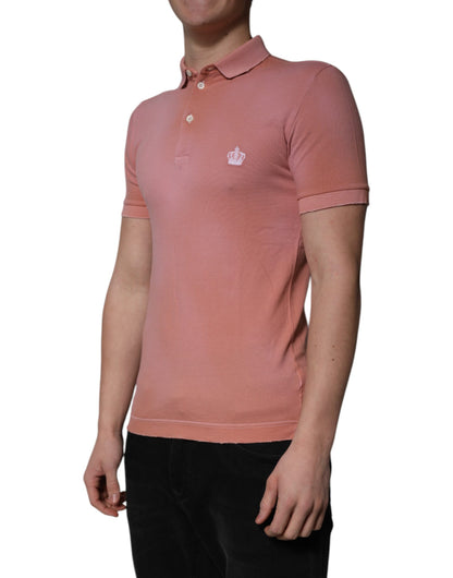 Dolce & Gabbana Pink Cotton Crown Collared Polo T-shirt