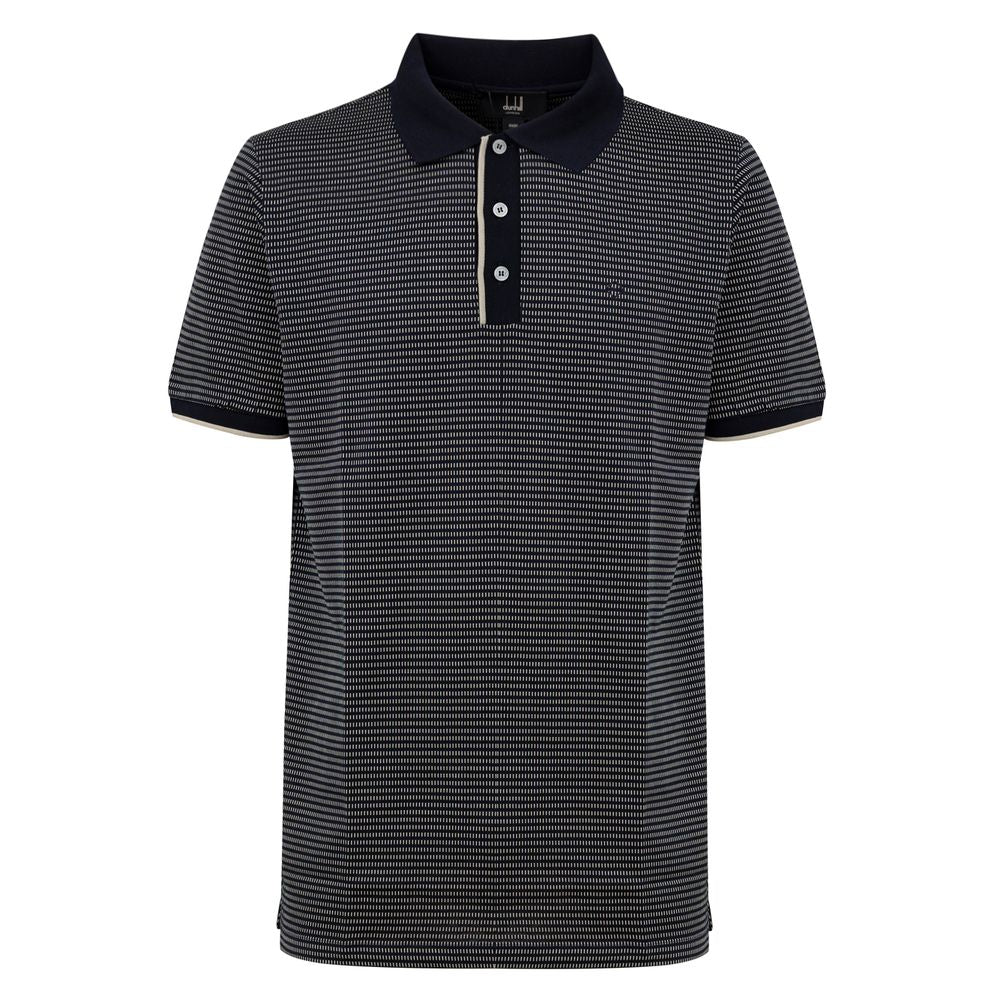 Dunhill Blue Cotton Polo Shirt - Jacquard Print Navy Blue
