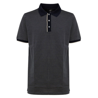 Dunhill Blue Cotton Polo Shirt - Jacquard Print Navy Blue