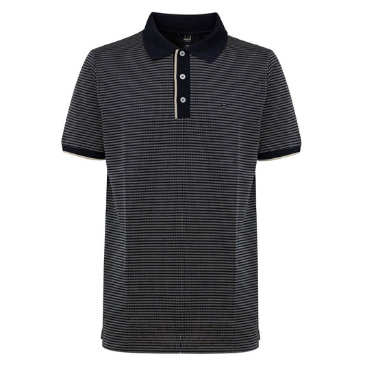 Dunhill Blue Cotton Polo Shirt - Jacquard Print Navy Blue