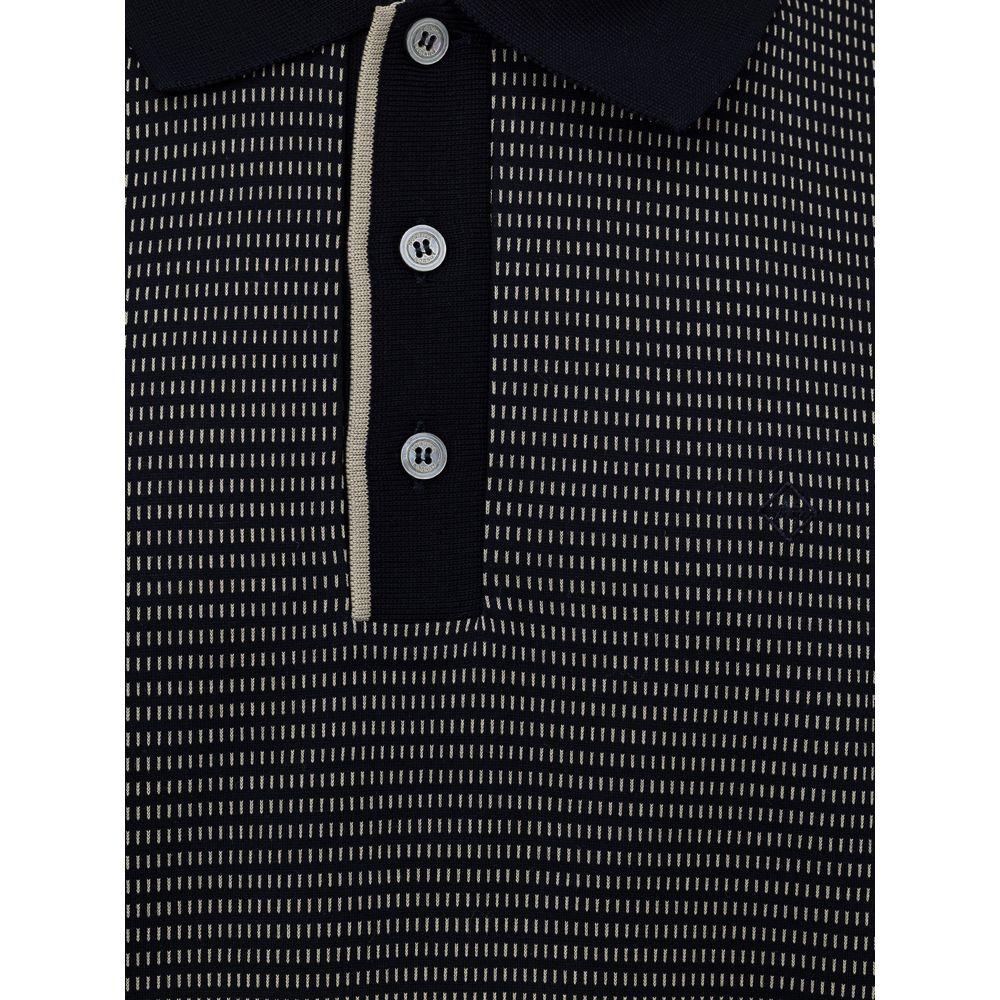 Dunhill Blue Cotton Polo Shirt - Jacquard Print Navy Blue