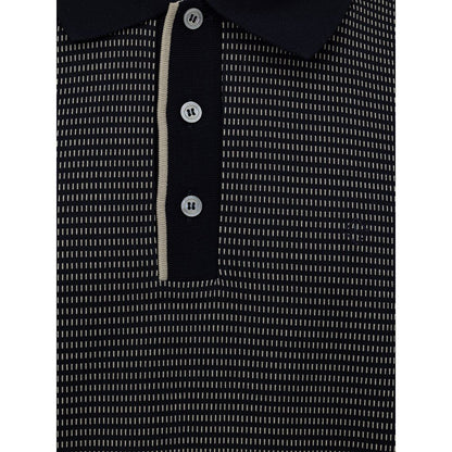 Dunhill Blue Cotton Polo Shirt - Jacquard Print Navy Blue