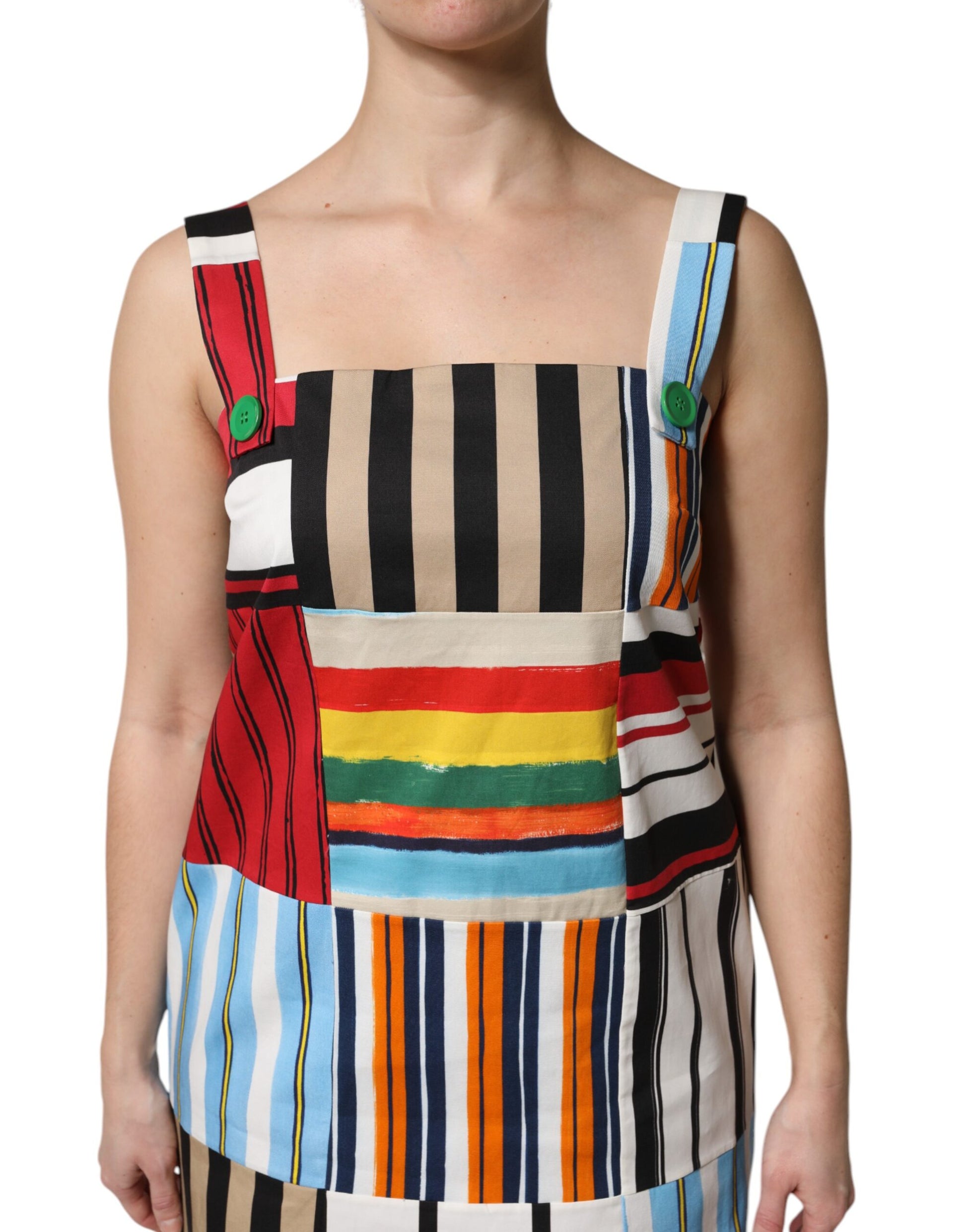 Dolce & Gabbana Multicolor Cotton Stripe Sleeveless Dress