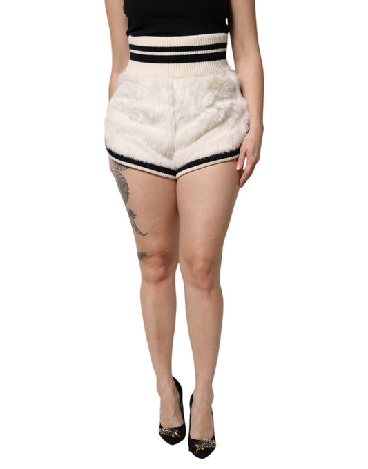 Dolce & Gabbana White Faux Fur High Waisted Hot Pants Shorts