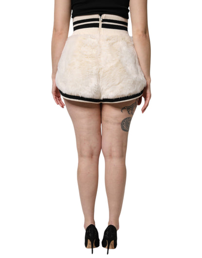 Dolce & Gabbana White Faux Fur High Waisted Hot Pants Shorts
