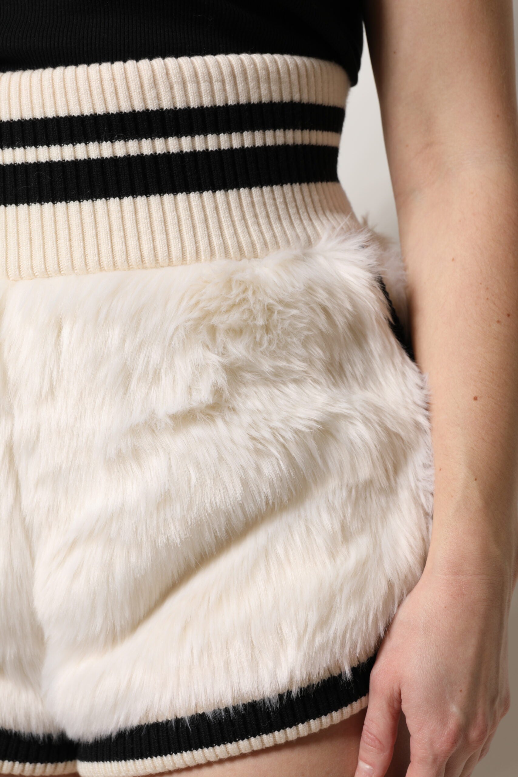 Dolce & Gabbana White Faux Fur High Waisted Hot Pants Shorts