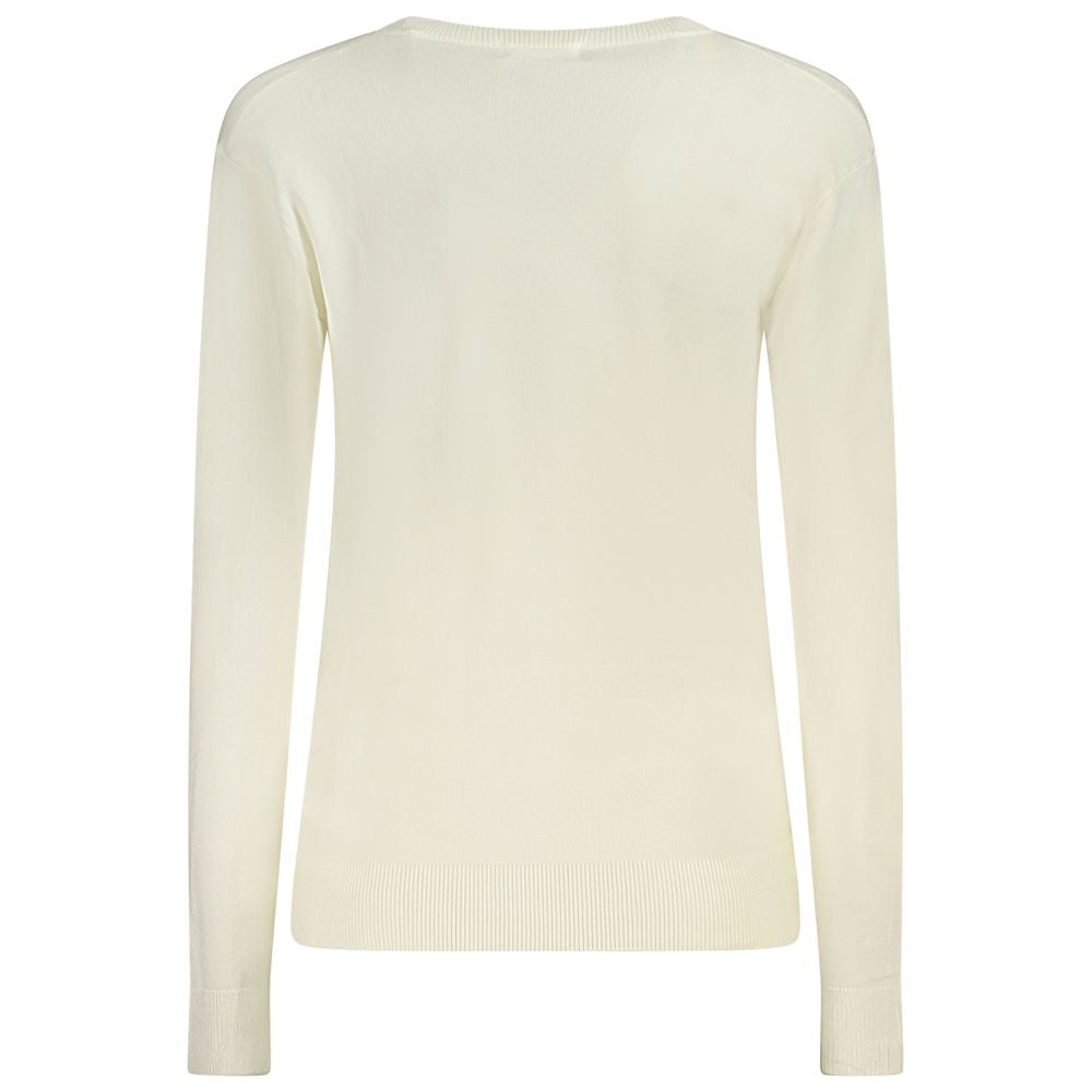 Guess Jeans White Long Sleeved V-Neck Jumper for Women