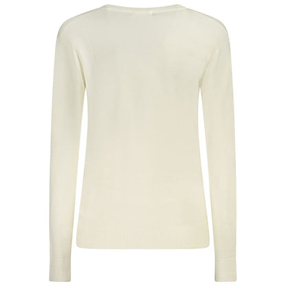 Guess Jeans White Long Sleeved V-Neck Jumper for Women