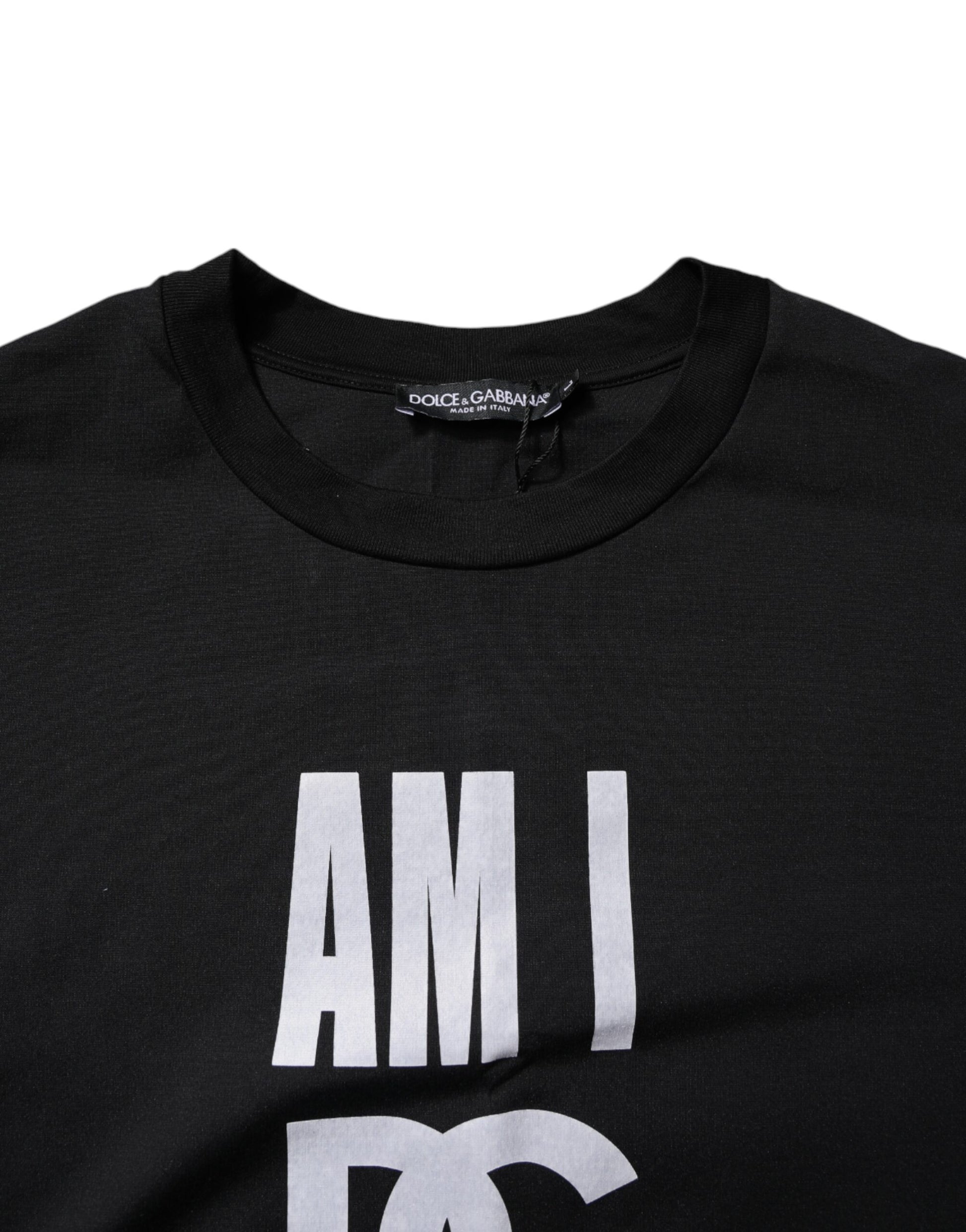 Dolce & Gabbana Black Printed Cotton Crew Neck Tee T-shirt