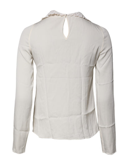 Dolce & Gabbana Cream Floral Lace Long Sleeves Blouse Top