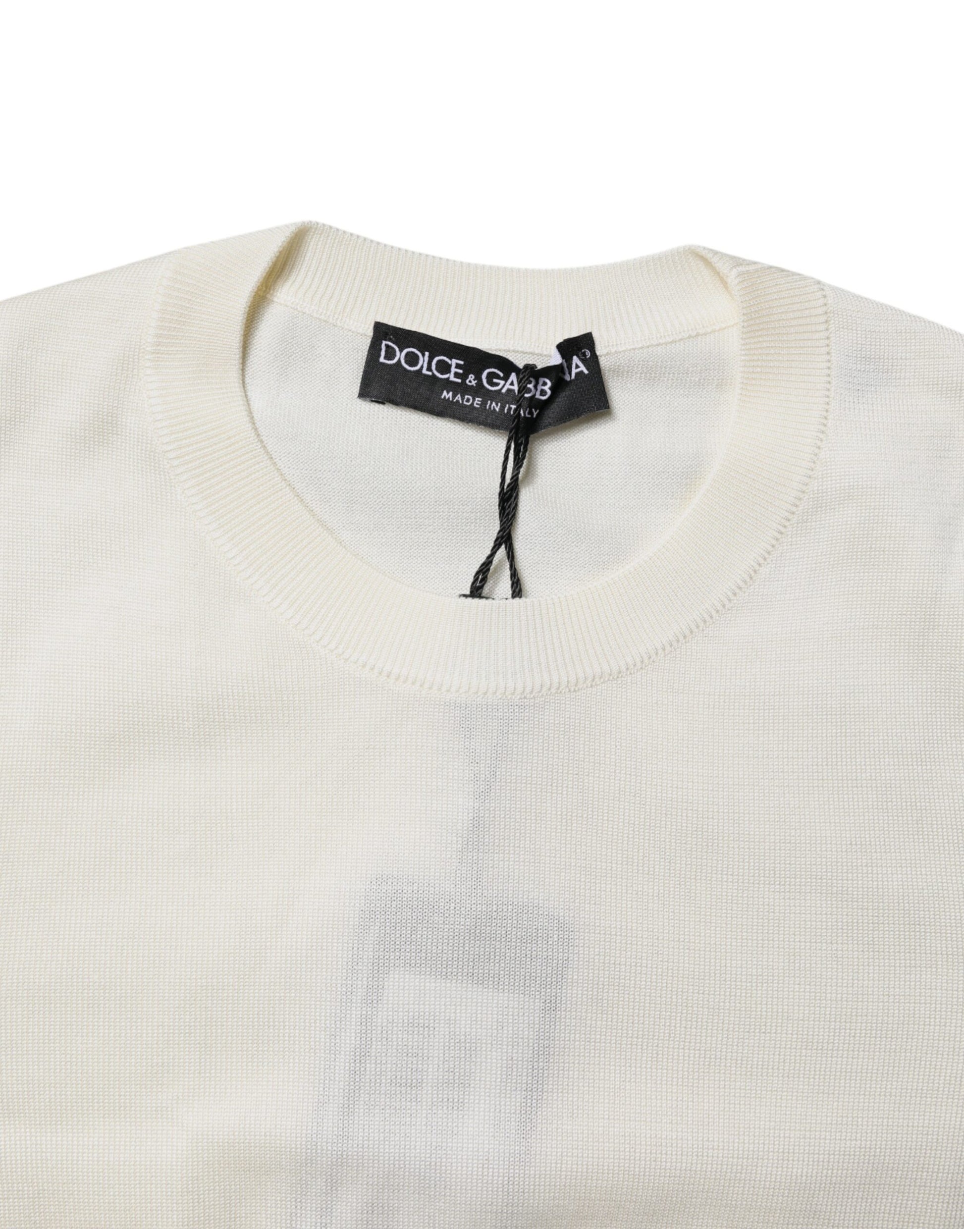 Dolce & Gabbana Cream Short Sleeve Silk Round Neck Blouse Top