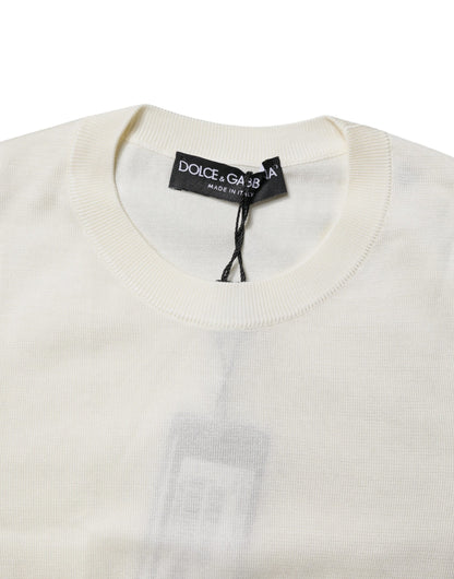 Dolce & Gabbana Cream Short Sleeve Silk Round Neck Blouse Top
