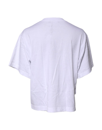 Dolce & Gabbana White Printed Round Neck Top Cotton T-shirt