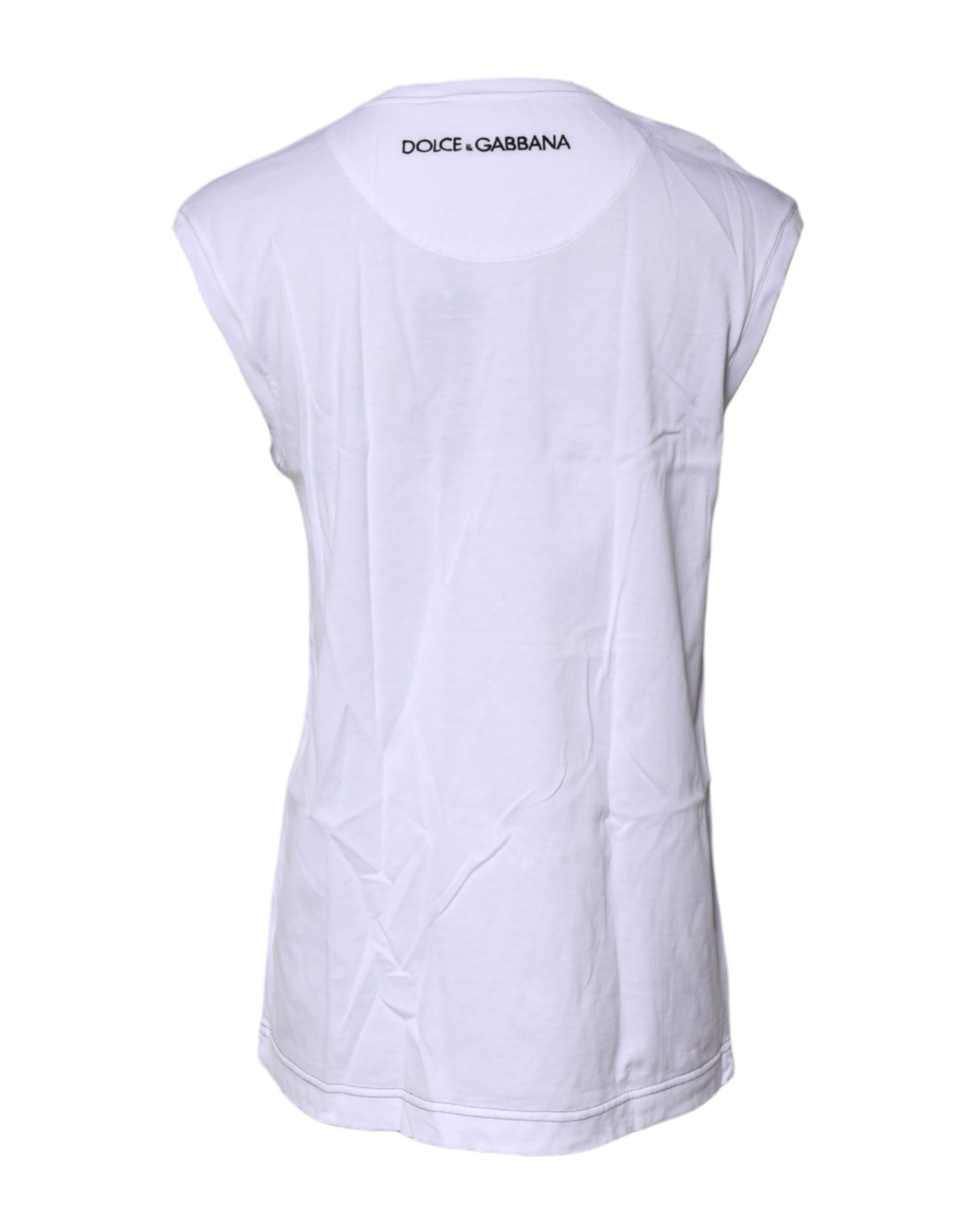 Dolce & Gabbana White Cotton Sleeveless Printed Tank T-shirt