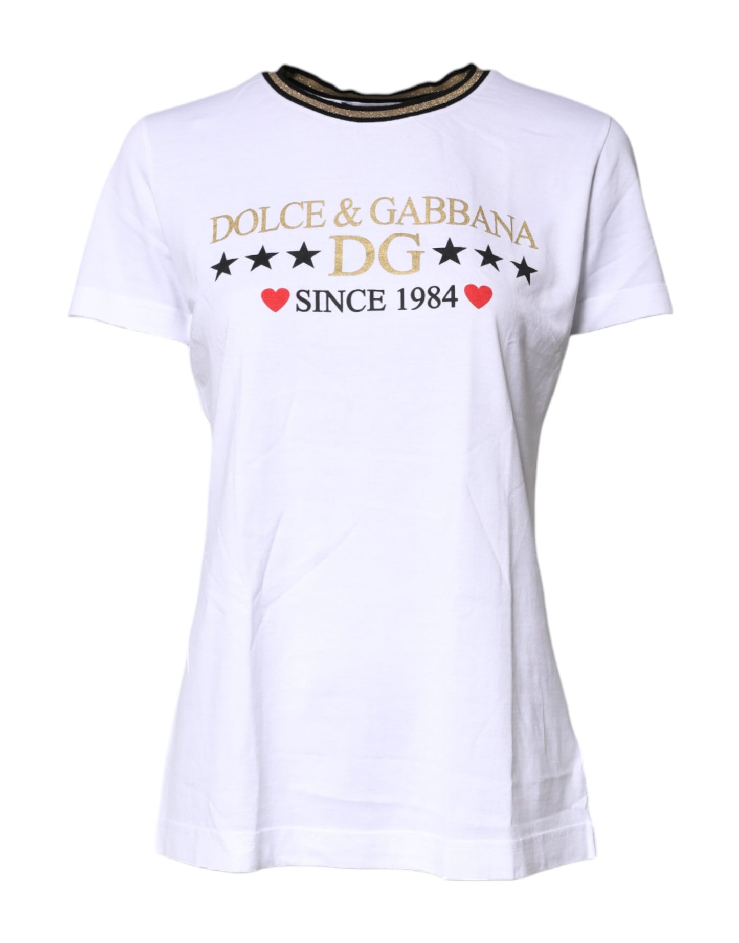 Dolce & Gabbana White Printed Round Neck Cotton T-shirt