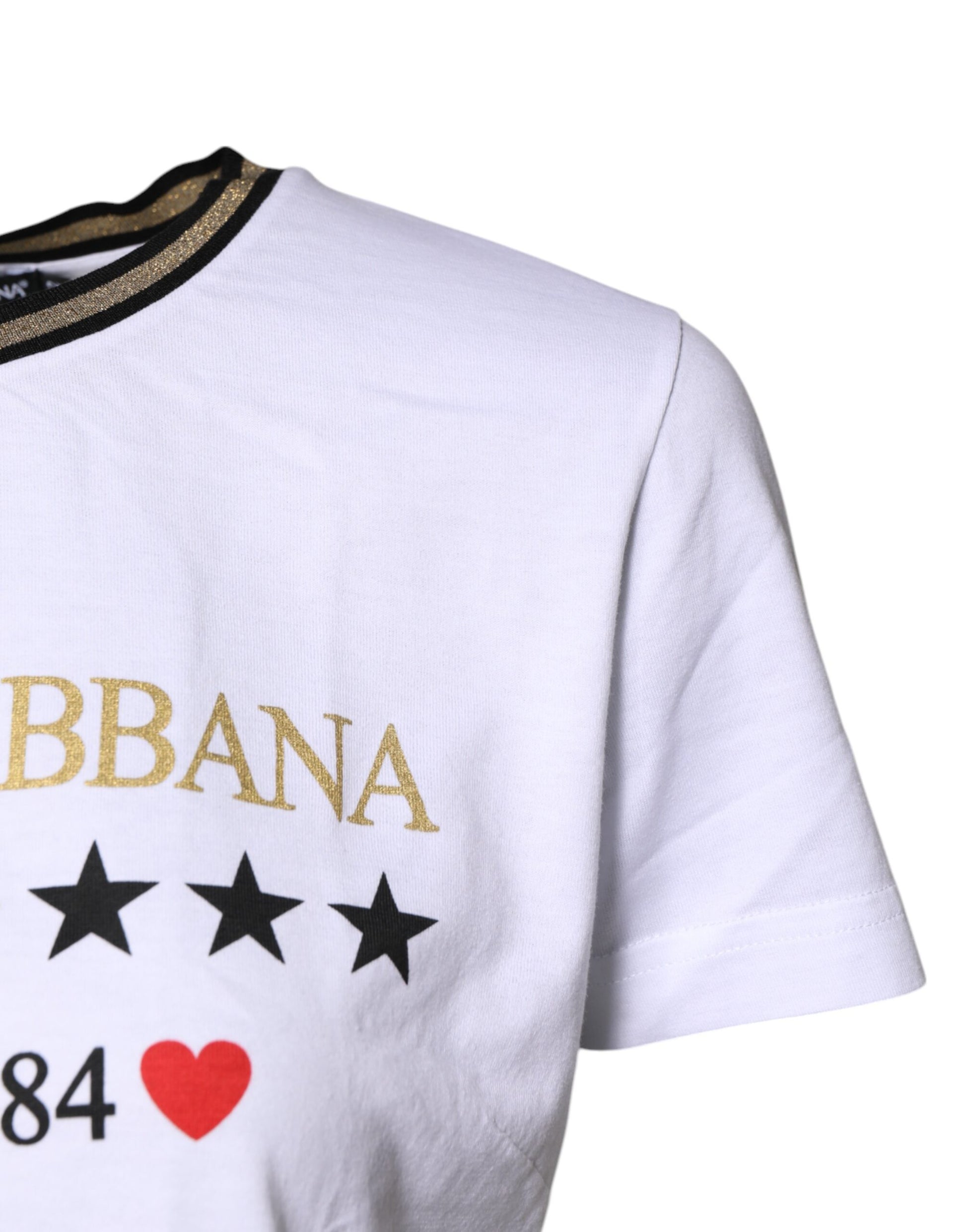 Dolce & Gabbana White Printed Round Neck Cotton T-shirt