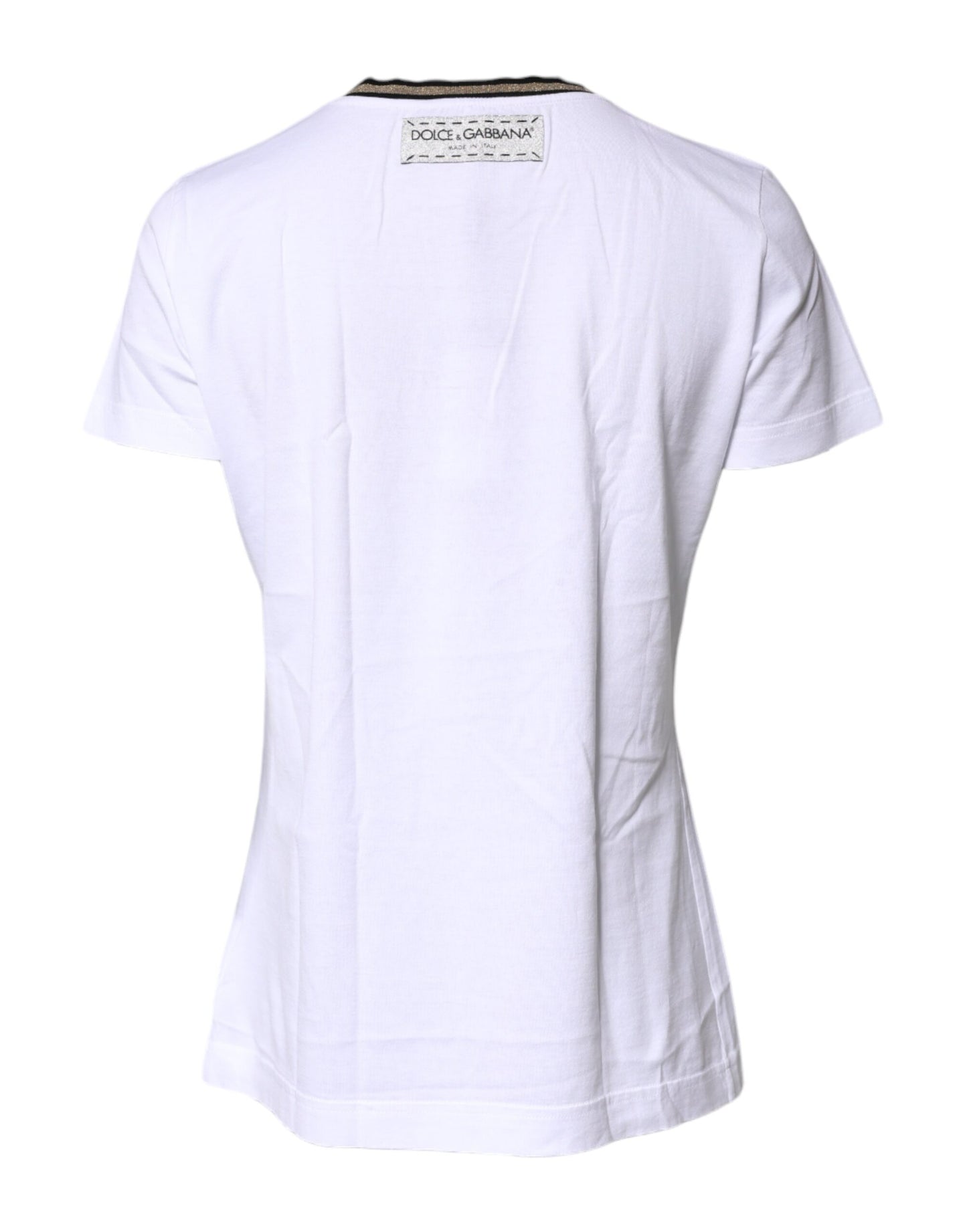 Dolce & Gabbana White Printed Round Neck Cotton T-shirt