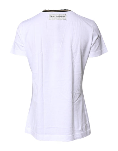 Dolce & Gabbana White Printed Round Neck Cotton T-shirt