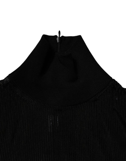 Dolce & Gabbana Black Knit Long Sleeves Turtleneck Slim Top