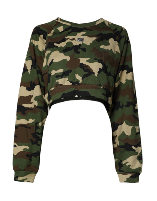 Dolce & Gabbana Green Army Camouflage Cropped Sweatshirt Jumper