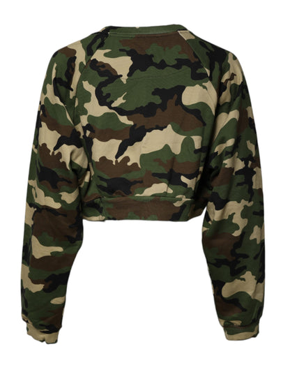 Dolce & Gabbana Green Army Camouflage Cropped Sweatshirt Jumper