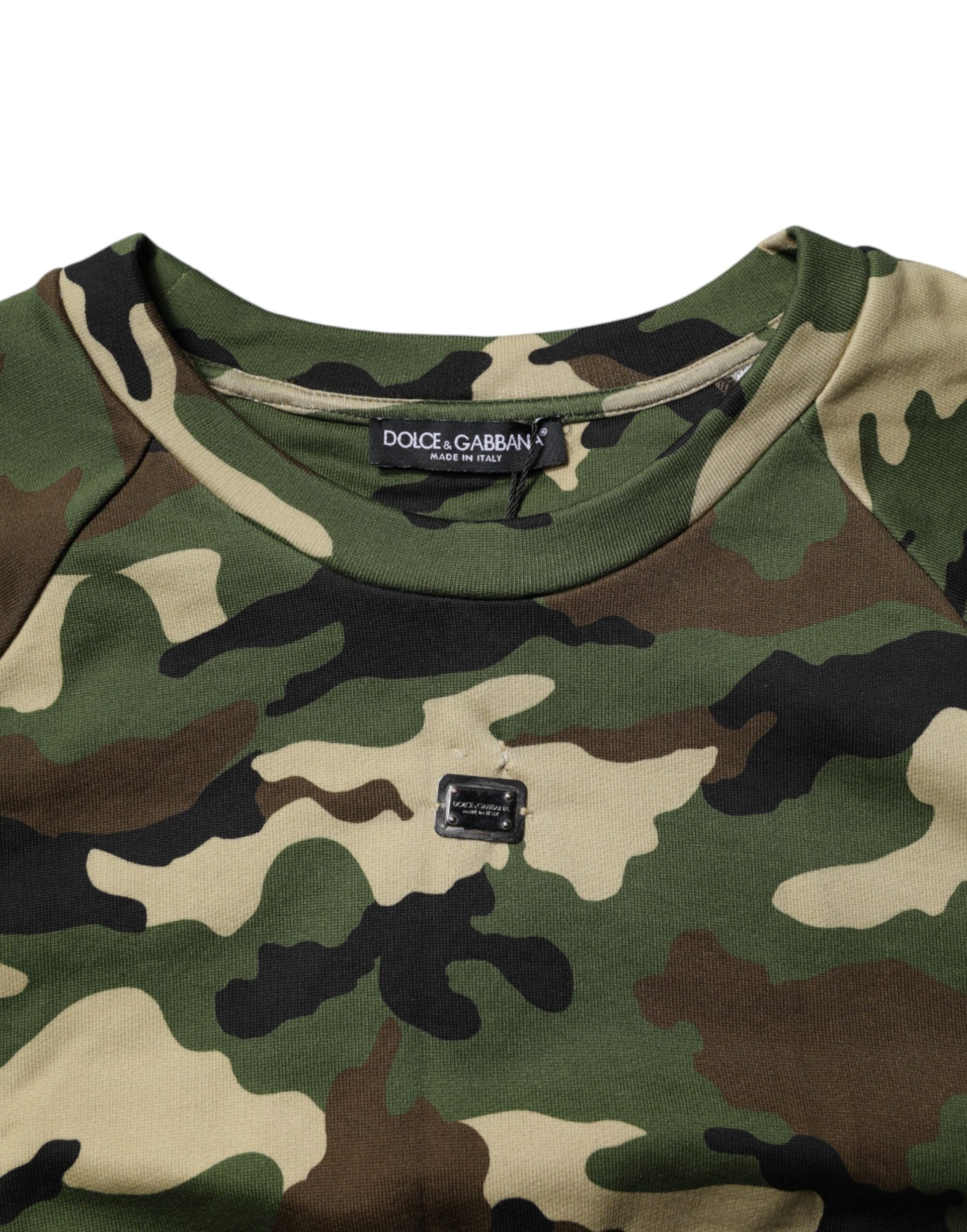 Dolce & Gabbana Green Army Camouflage Cropped Sweatshirt Jumper