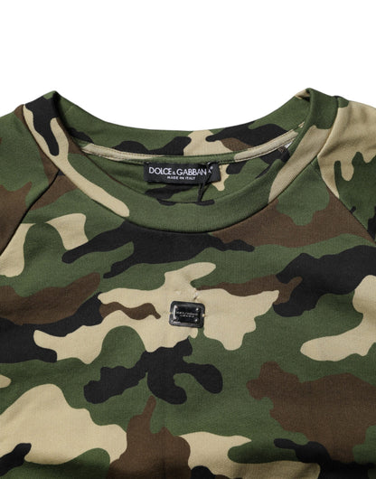 Dolce & Gabbana Green Army Camouflage Cropped Sweatshirt Jumper