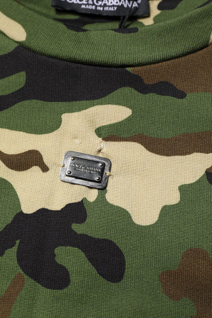 Dolce & Gabbana Green Army Camouflage Cropped Sweatshirt Jumper
