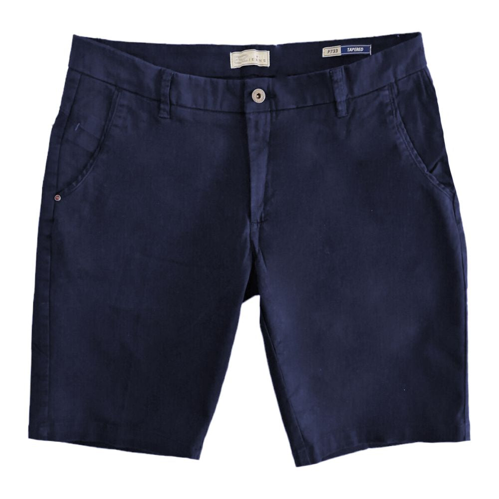 Yes Zee Blue Cotton Shorts: Classic Tapered Stretch Bermuda