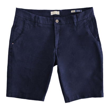 Yes Zee Blue Cotton Shorts: Classic Tapered Stretch Bermuda