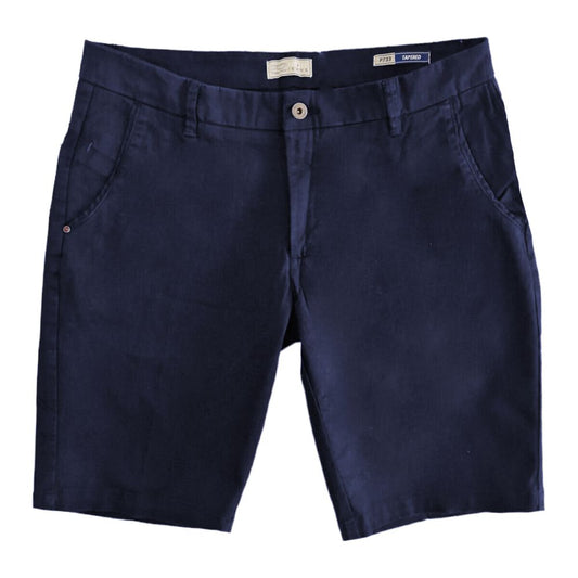 Yes Zee Blue Cotton Shorts: Classic Tapered Stretch Bermuda