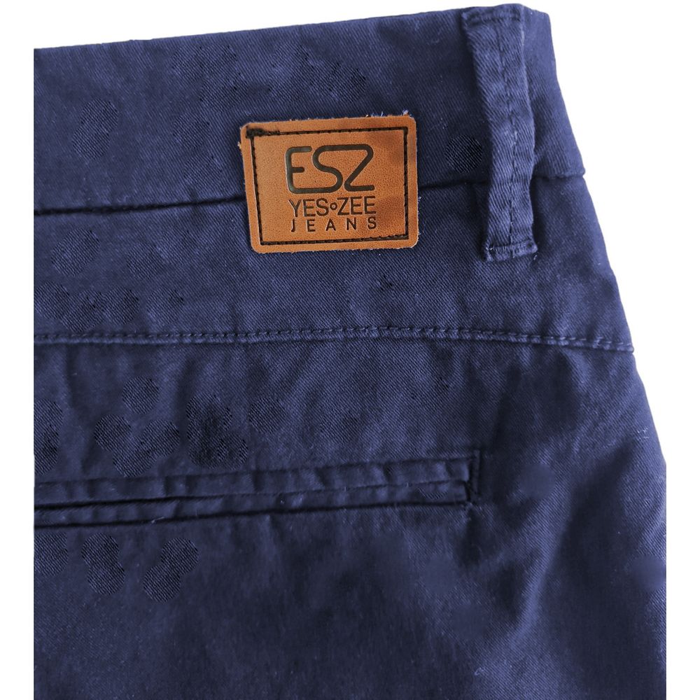 Yes Zee Blue Cotton Shorts: Classic Tapered Stretch Bermuda