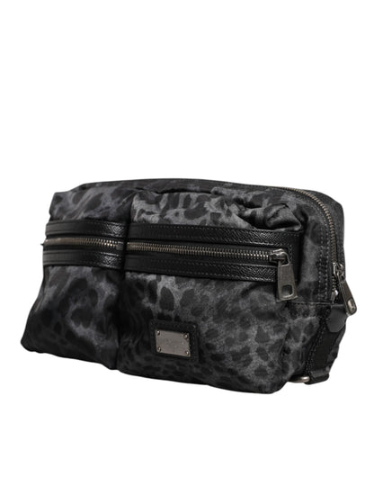 Dolce & Gabbana Black Gray Leopard DG Logo Belt Waist Fanny Pack Bag