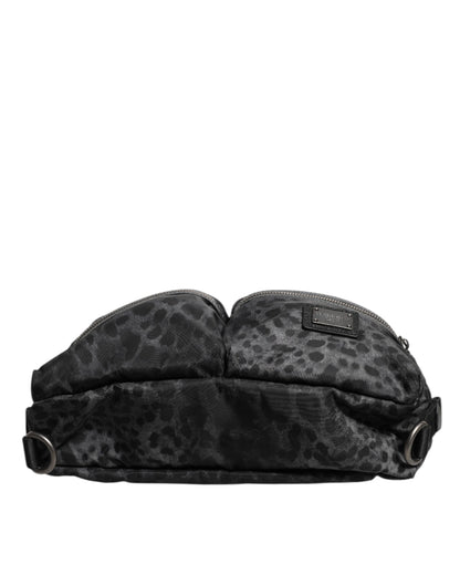 Dolce & Gabbana Black Gray Leopard DG Logo Belt Waist Fanny Pack Bag