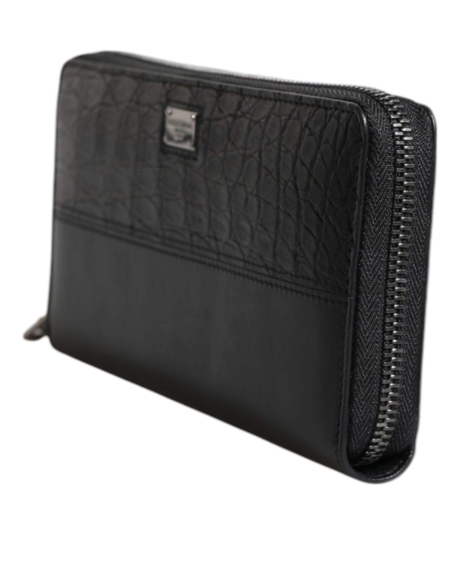 Dolce & Gabbana Black Leather Logo Plaque Zip Around Continental Wallet