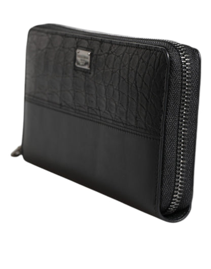 Dolce & Gabbana Black Leather Logo Plaque Zip Around Continental Wallet
