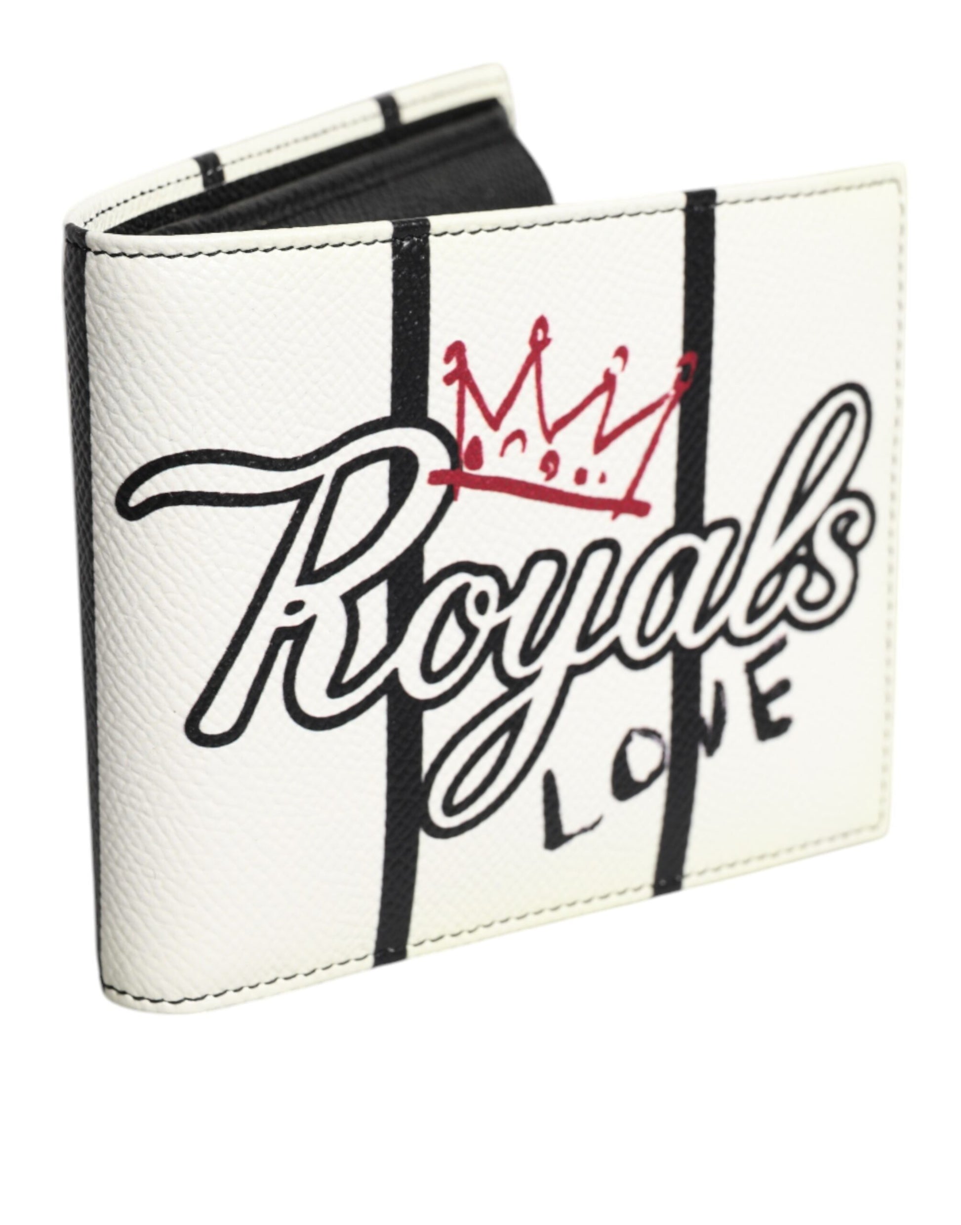 Dolce & Gabbana White Leather DG Crown Royals Bifold Card Holder Wallet