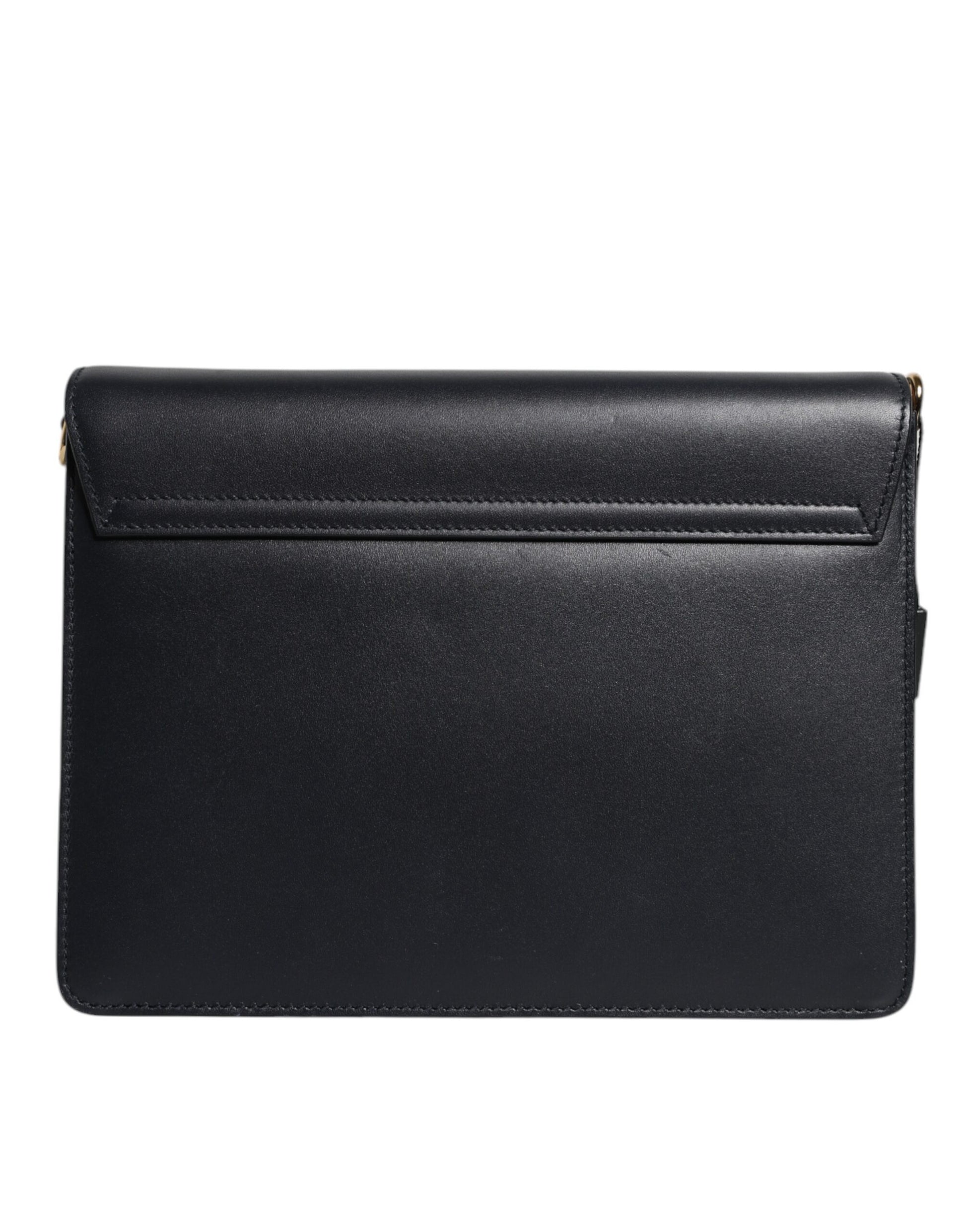 Dolce & Gabbana Black Leather Logo Gold Crossbody Purse Bag