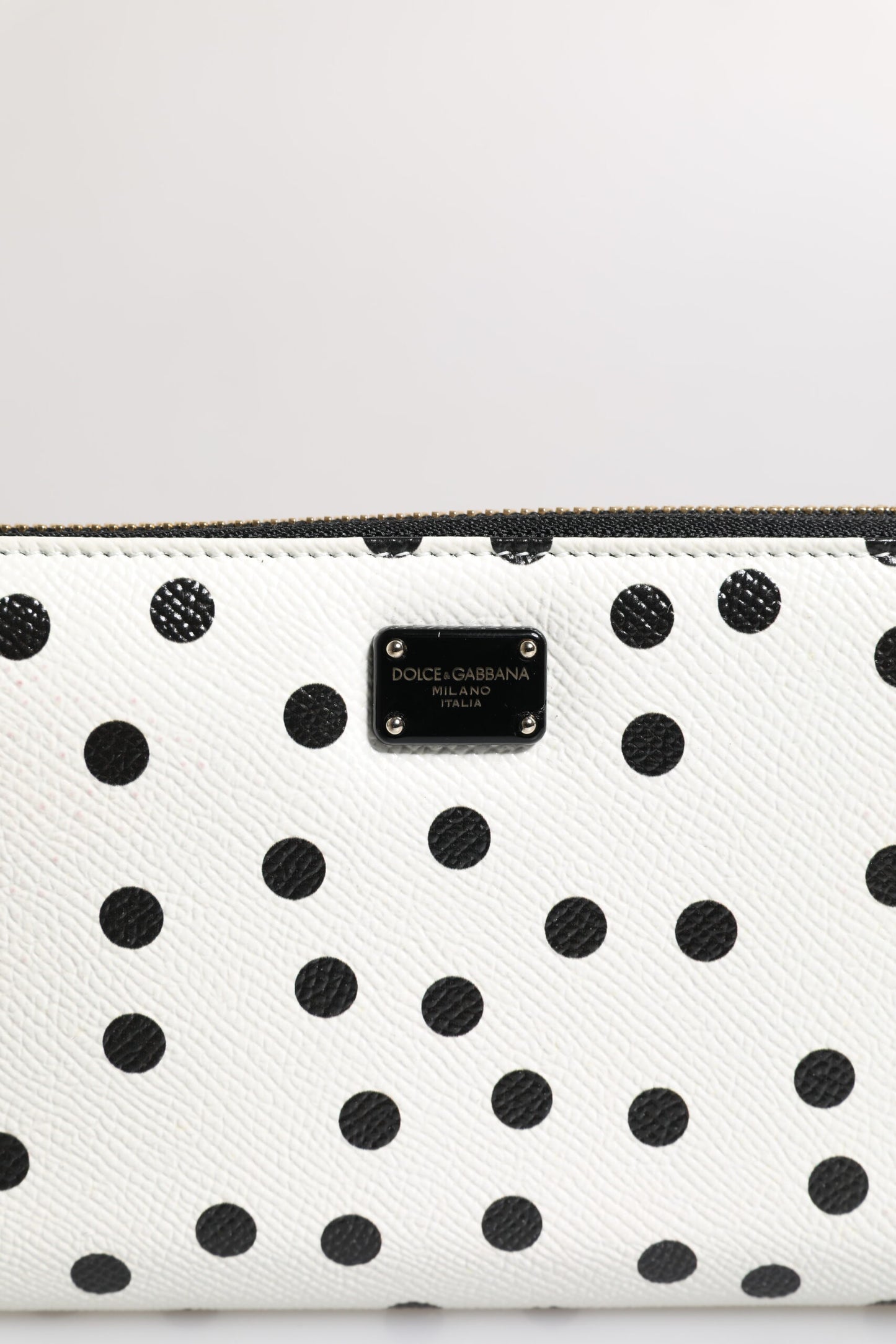 Dolce & Gabbana White & Black Dotted Leather Zip Around Continental Wallet