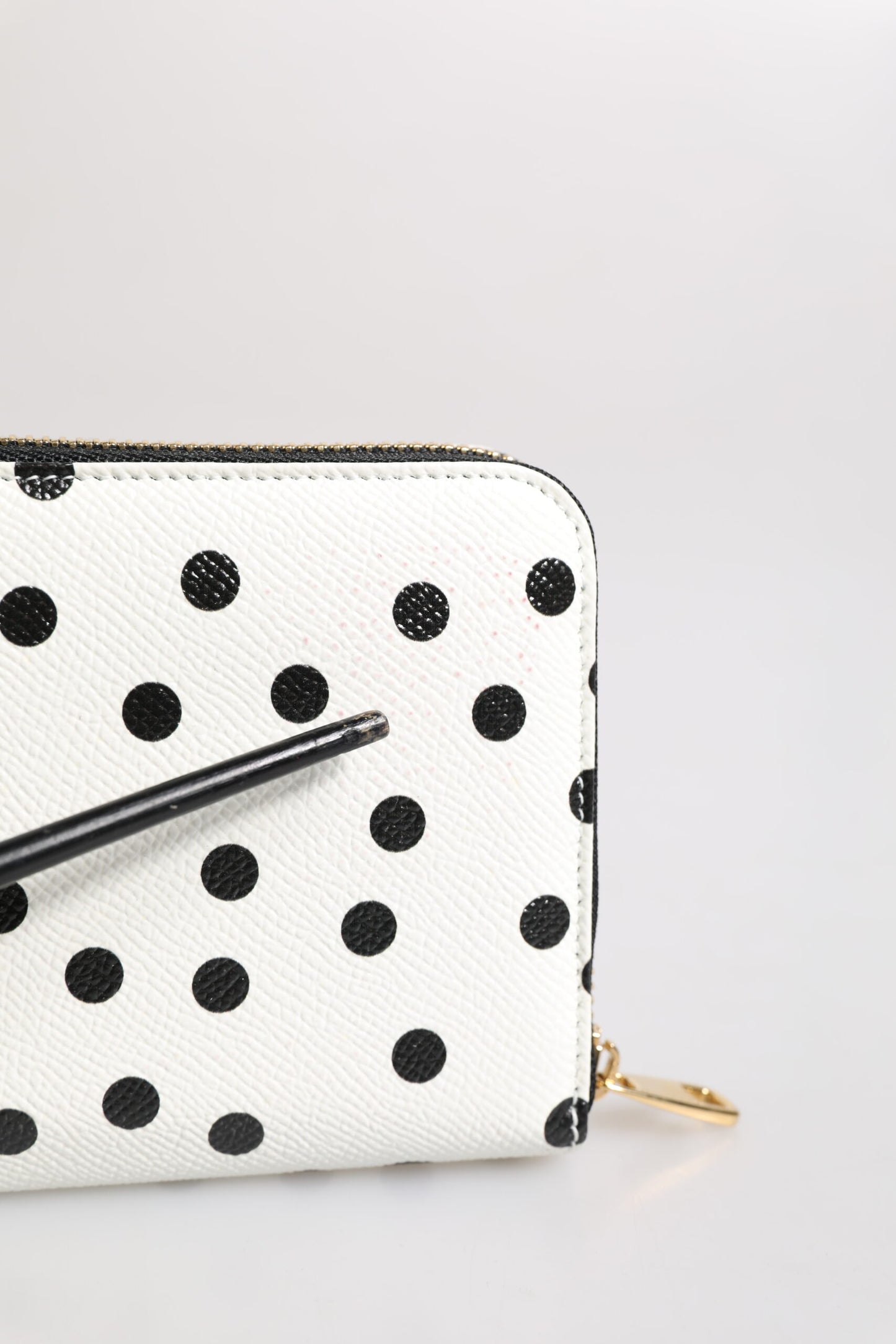 Dolce & Gabbana White & Black Dotted Leather Zip Around Continental Wallet