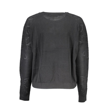 Desigual Black Cotton Sweater: Bold Contrast & Creative Flair