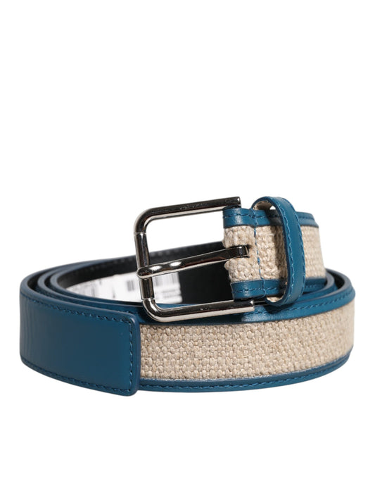Dolce & Gabbana Blue & Beige Leather Weaved Metal Buckle Belt