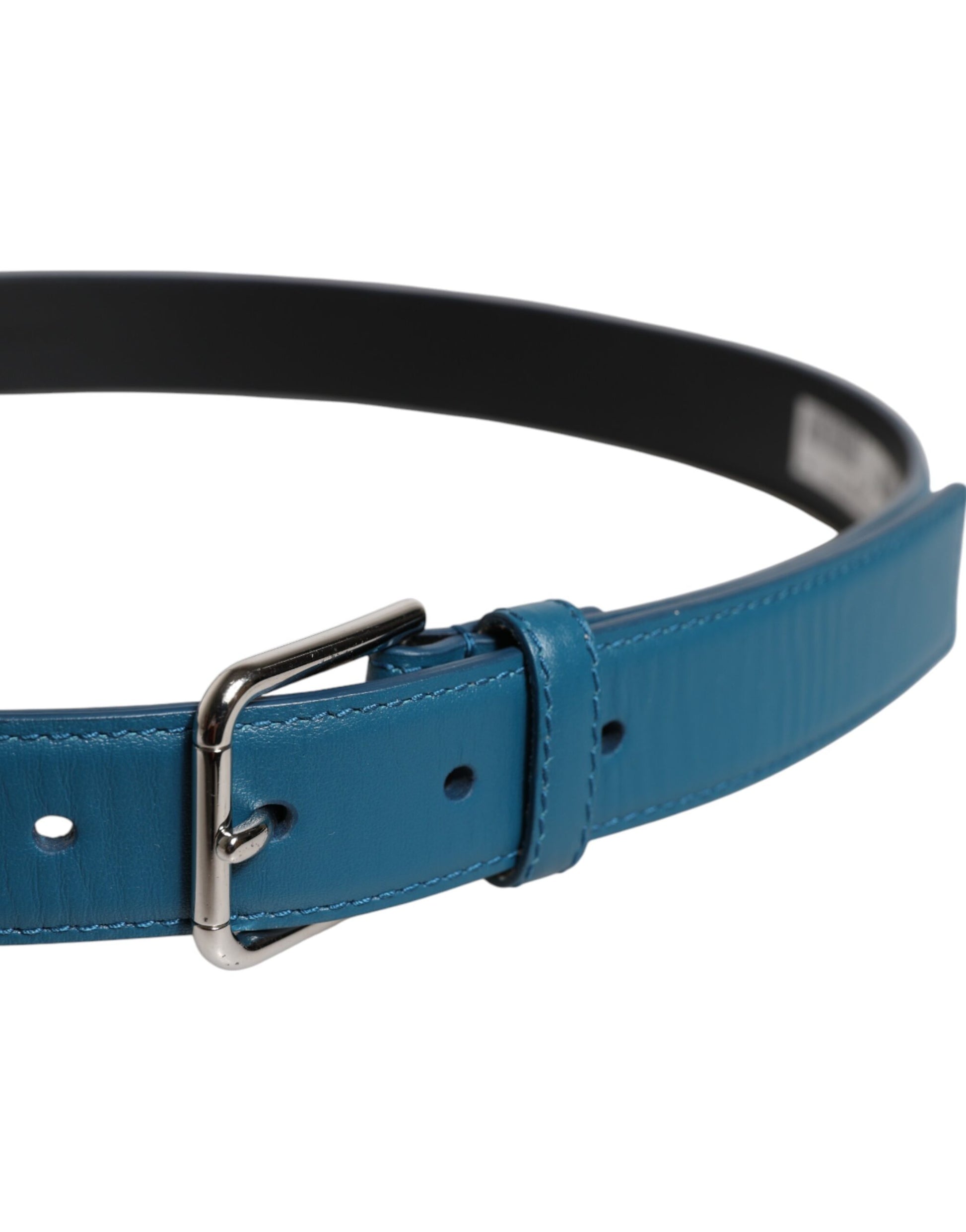 Dolce & Gabbana Blue & Beige Leather Weaved Metal Buckle Belt