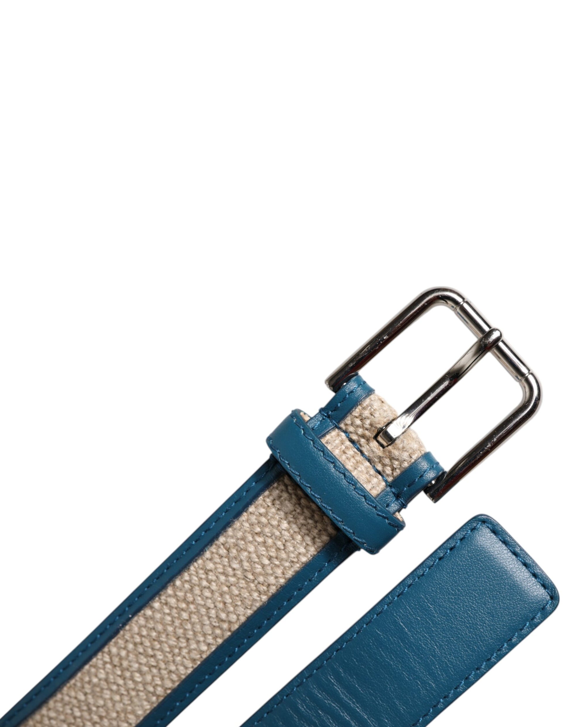 Dolce & Gabbana Blue & Beige Leather Weaved Metal Buckle Belt
